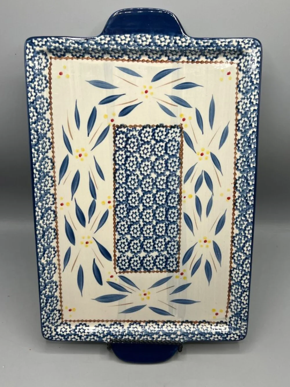 Temptations Old World Blue Rectangular Serving Tray Platter 9 x 13 Baker Lid